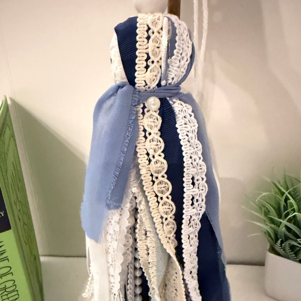 Decorative Ribbon Book Tassel in Blue and White Denim